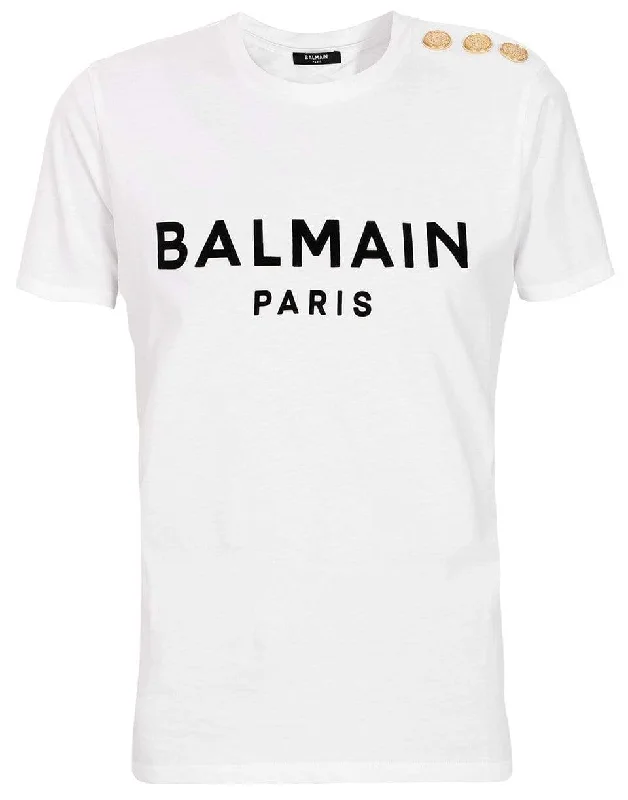 Balmain Flocked Logo White T-Shirt