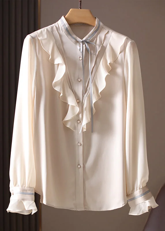 Boutique Apricot Ruffled Button Silk Shirts Spring