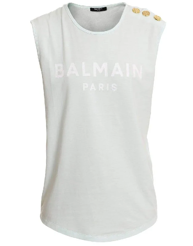 Flocked Balmain Logo Cotton T-Shirt