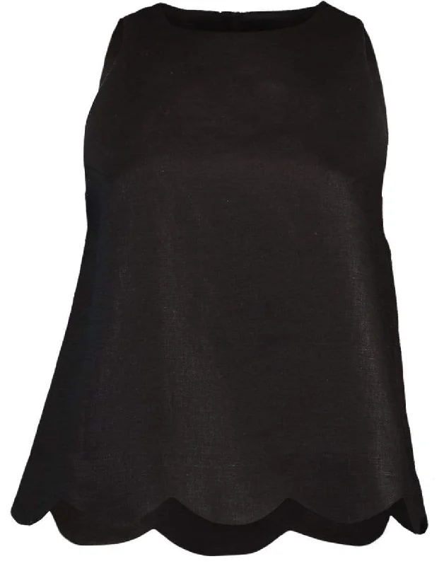 Scallop Black Linen Trapeze Top