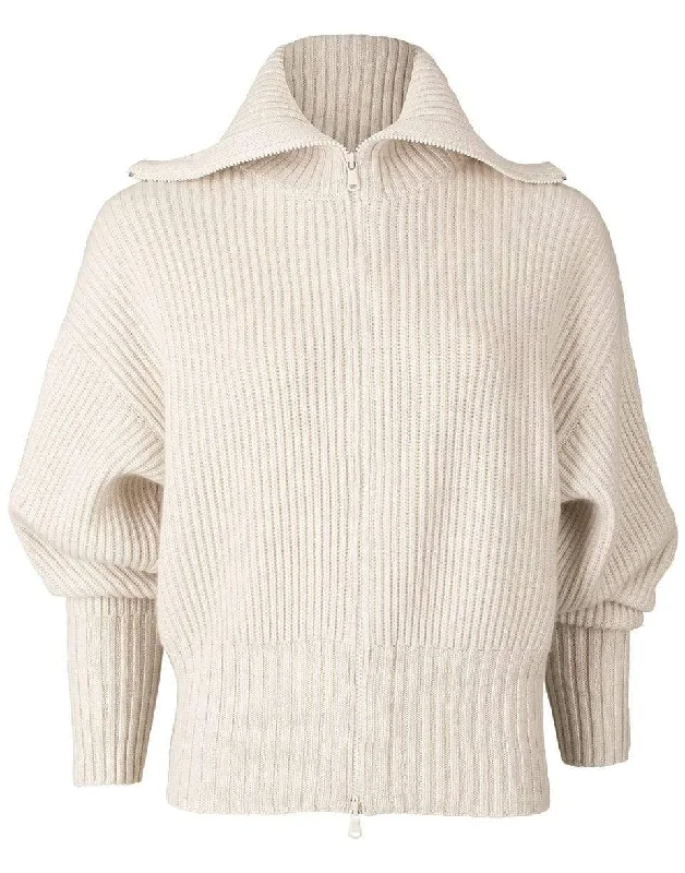 Cashmere D-Ring Ribbed Front Zip Sweater