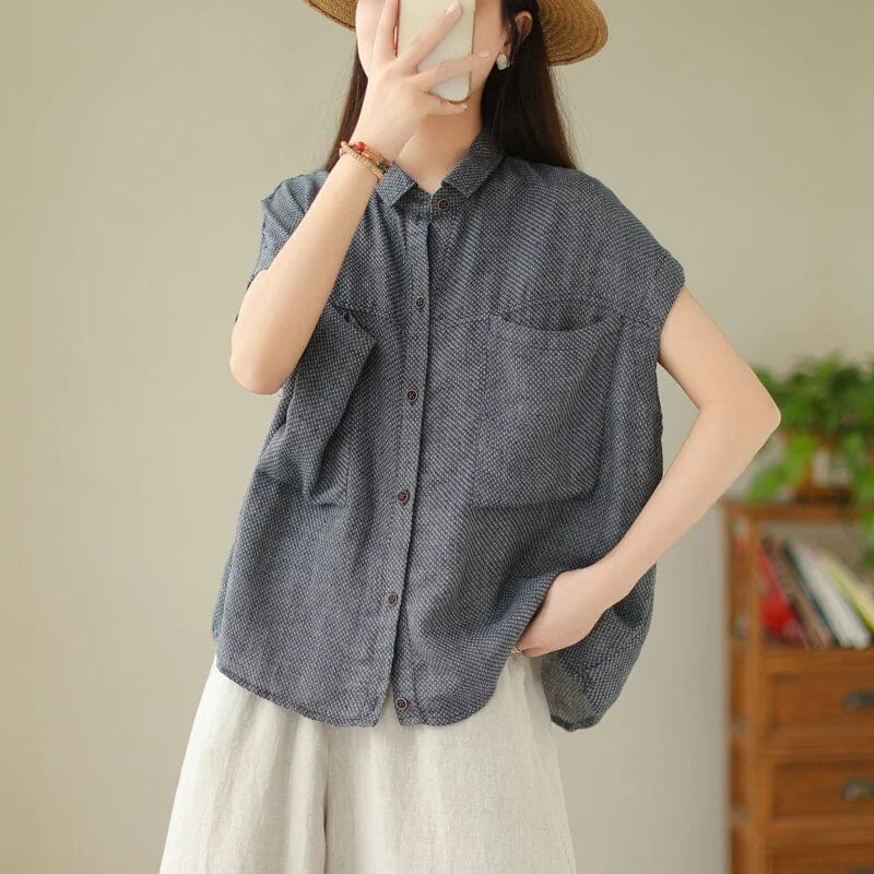 Women Summer Casual Plaid Blouse Sleeveless