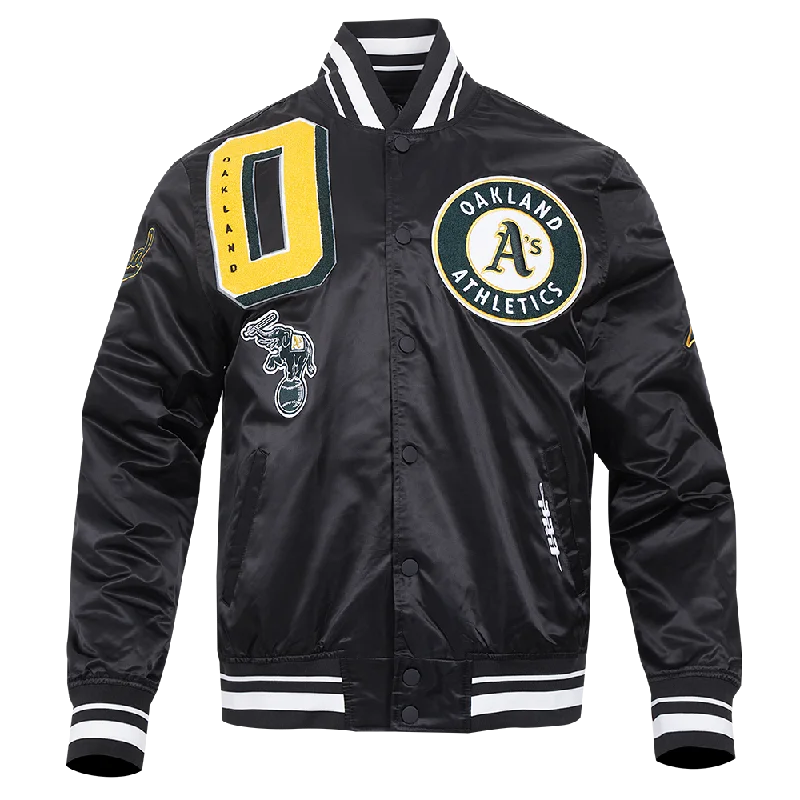 MLB OAKLAND ATHLETICS MASHUP MEN'S RIB SATIN JACKET (BLACK)