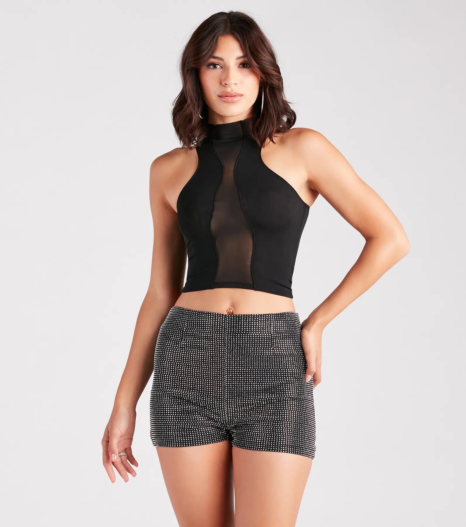 Trendy Silhouette Sheer Mesh Crop Top