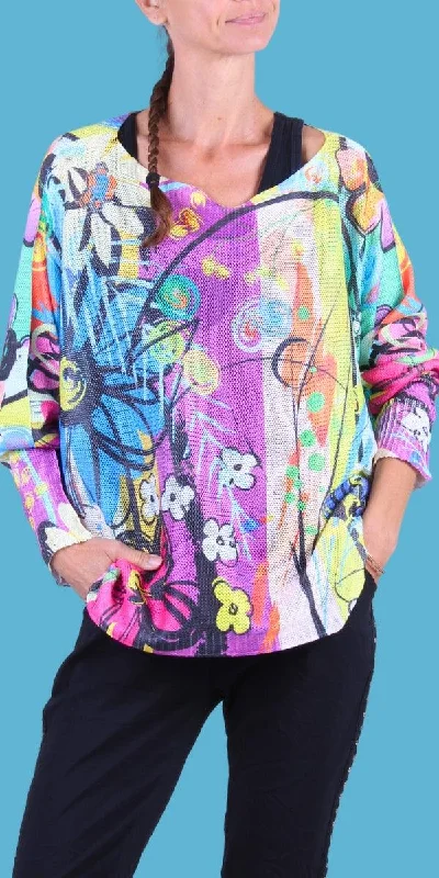 Daria Batwing Sweater with Floral Doodle Print