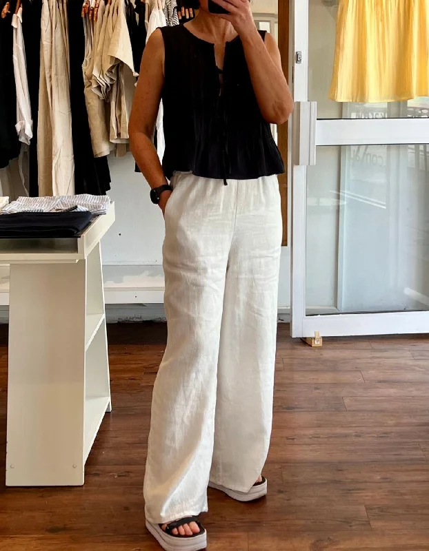 Haven Drawstring Waist Pants in White Linen