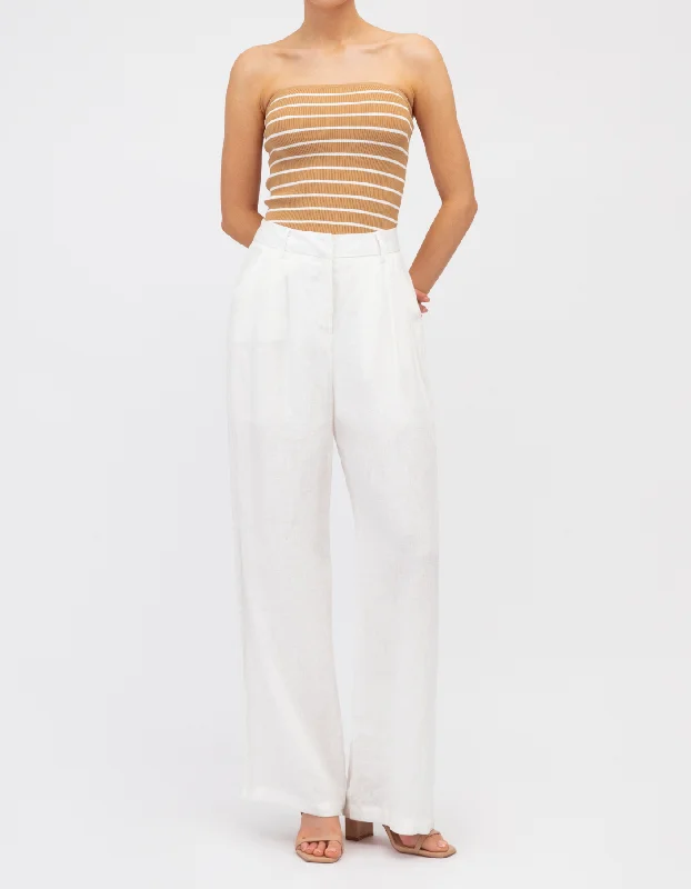 Seattle Tailored Wide Leg Linen Pants in White