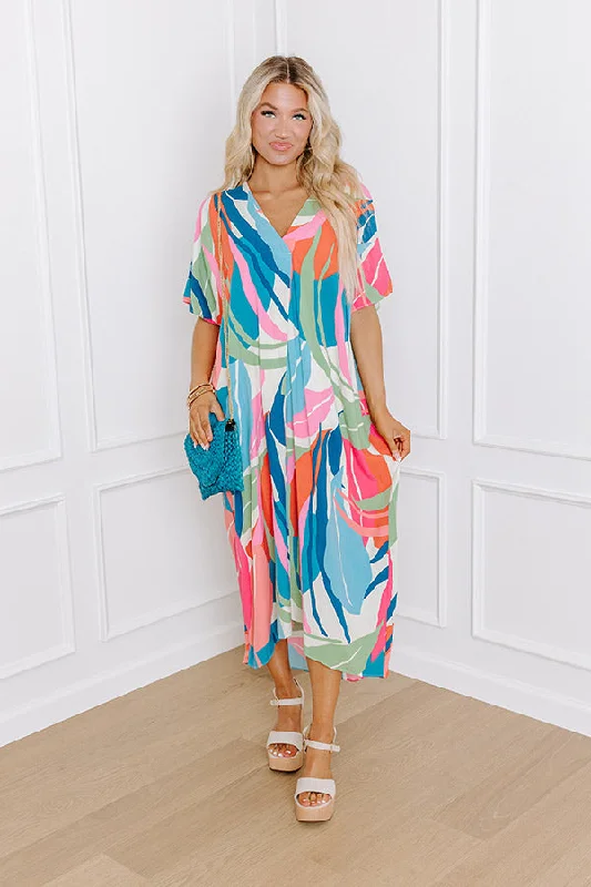 Coastal Breeze Linen-Blend Caftan Midi