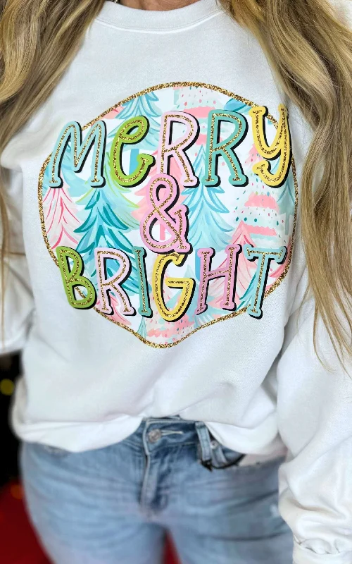 Pastel Merry & Bright Graphic Crewneck Sweatshirt - Final Sale**