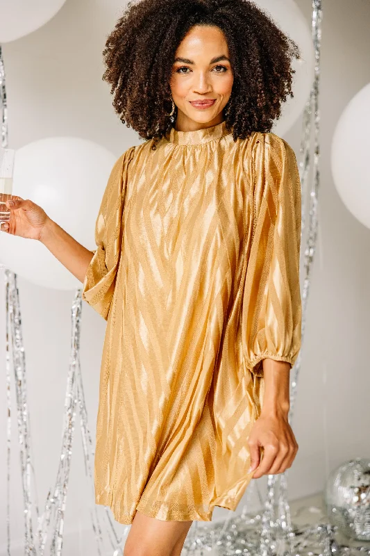 Call On You Gold Chevron Shift Dress