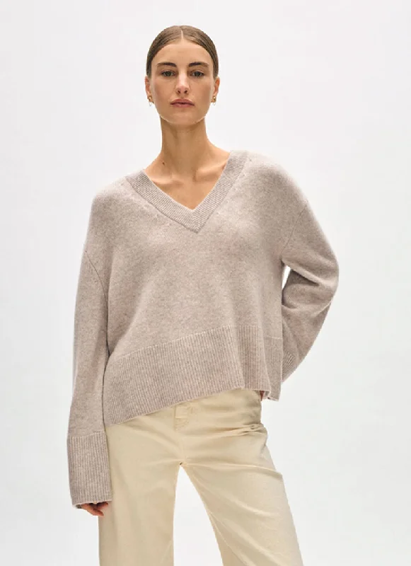 Cashmere Side Slit V Neck