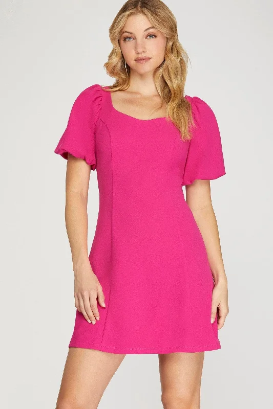 Hot Pink Short Sleeve Flare Mini Dress