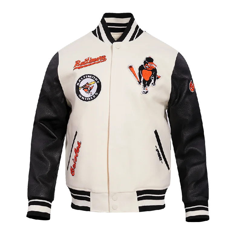 MLB BALTIMORE ORIOLES RETRO CLASSIC MEN'S RIB WOOL VARSITY JACKET (EGGSHELL/BLACK)