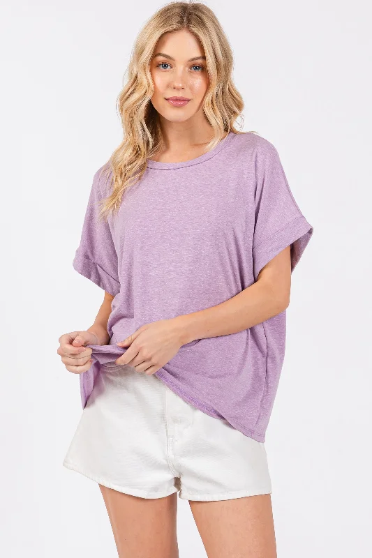 Lavender Cuff Short Sleeve Top