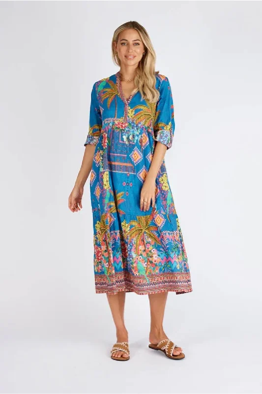 Lula Life Mika Midi Cotton Dress Ocean