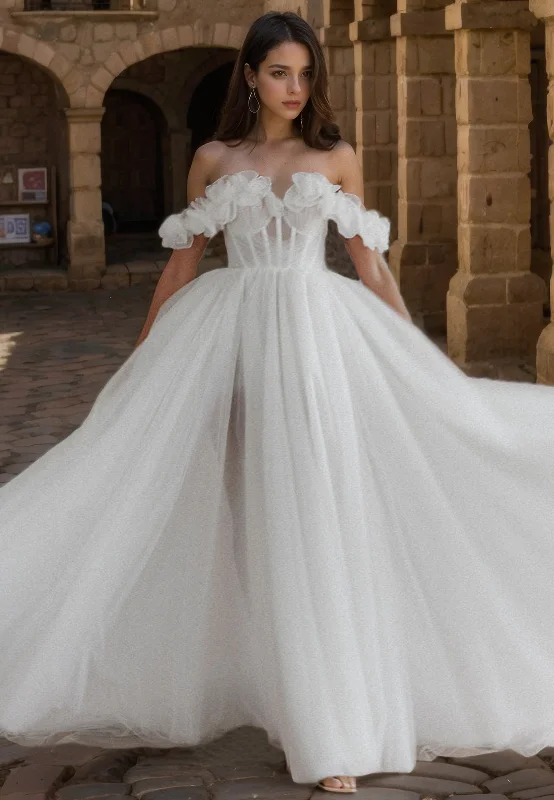 Sheer Tulle A-Line Off-Shoulder Empire Wedding Dress