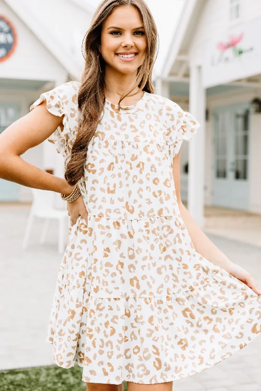 Talk About It Sand White Leopard Babydoll Dress