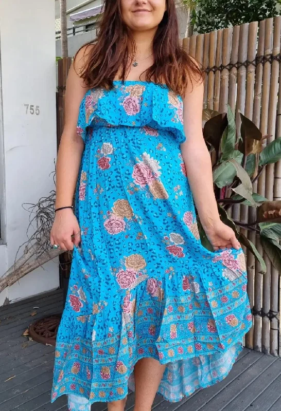 Aqua Floral Bandeau Maxi Dress 100 % Rayon