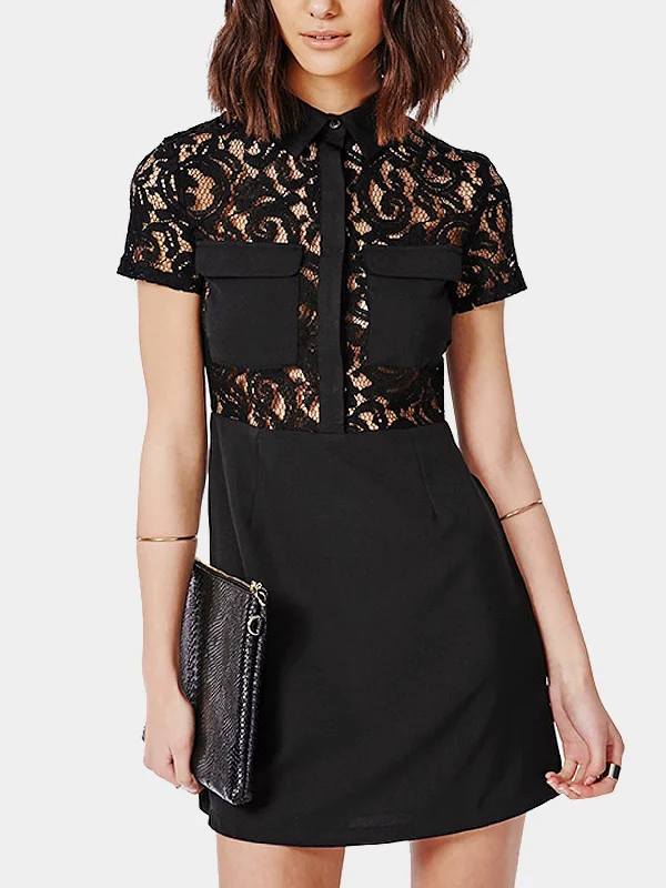 Wholesale Black Short Sleeve Lace Mini Dress