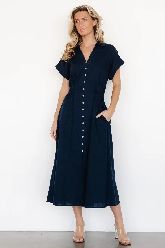 Larah Button Dress | Navy Blue