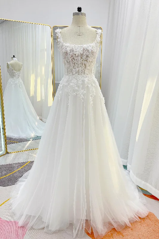 A-Line Court Train Lace Tulle Wedding Dress CW3227