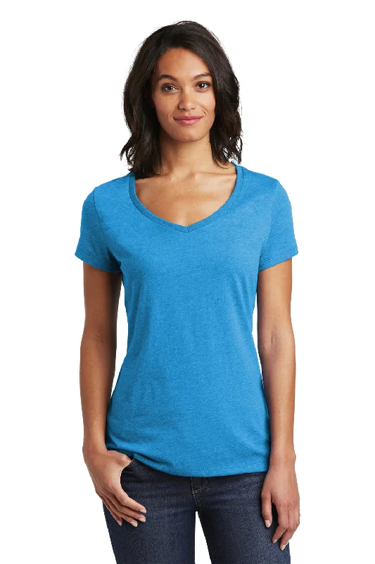 District Womens Very Important Short Sleeve V-Neck T-Shirt - Heather Bright Turquoise Blue - Closeout