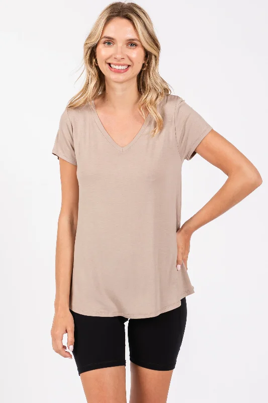 Mocha Basic V-Neck Short Sleeve Top