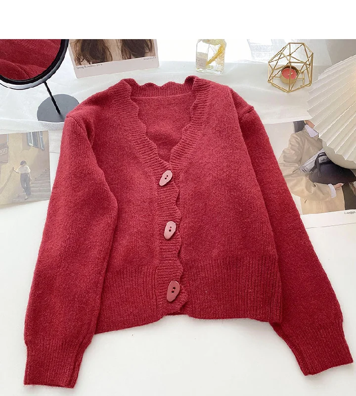 Korean solid color casual personalized single breasted long sleeved top  6042