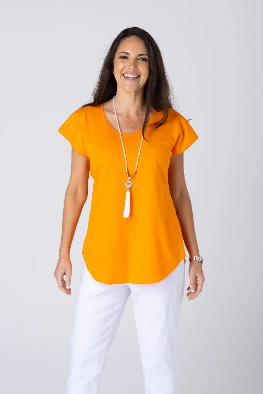 Orange Cotton Sports Knit Short Sleeve Top