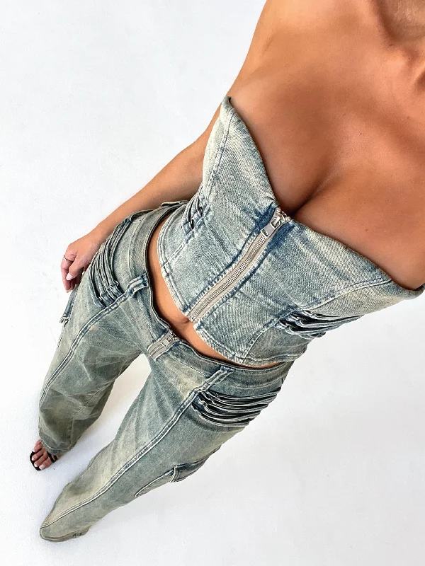 JOELLE CORSET TOP DENIM