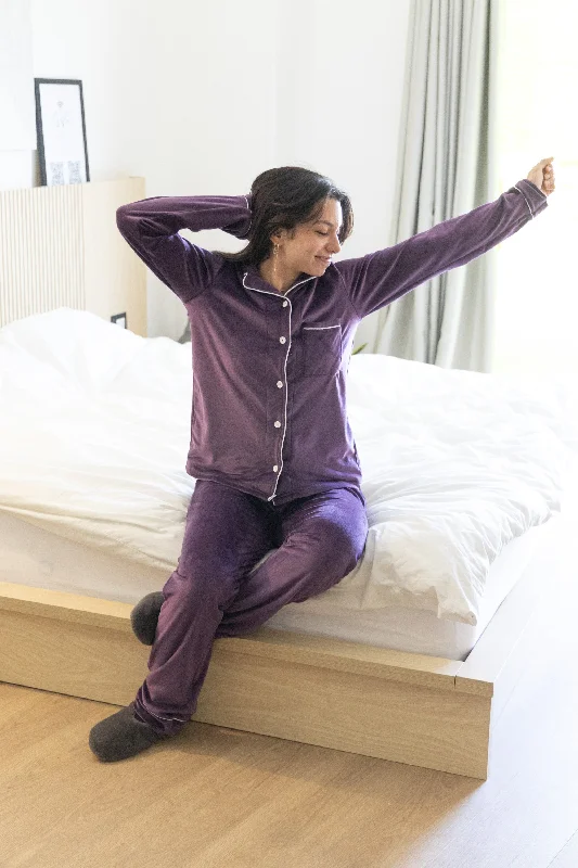 Purple Plain Velvet-Touch Pajama - Cozy Luxury