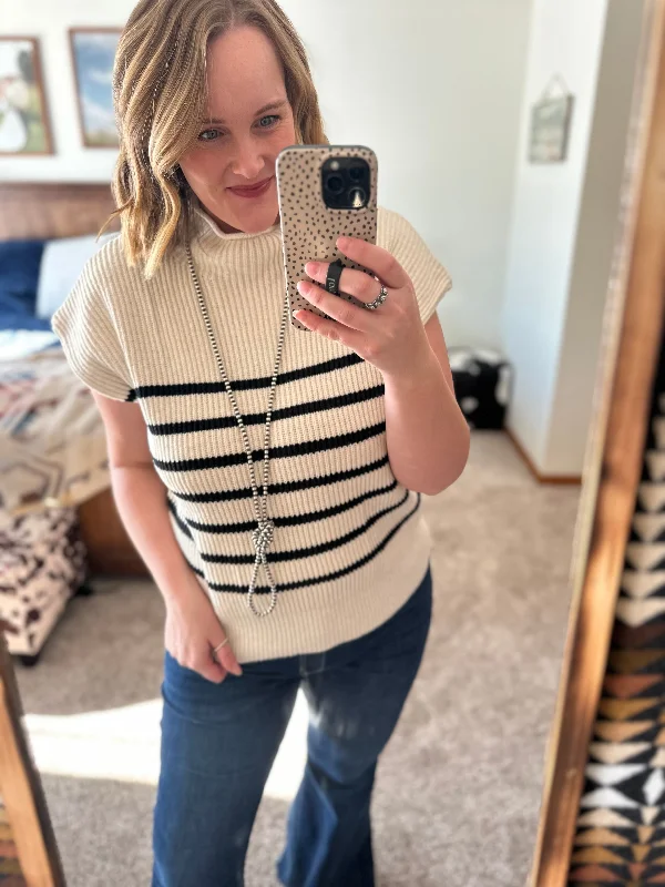 Ivory / Black Striped Sweater Top