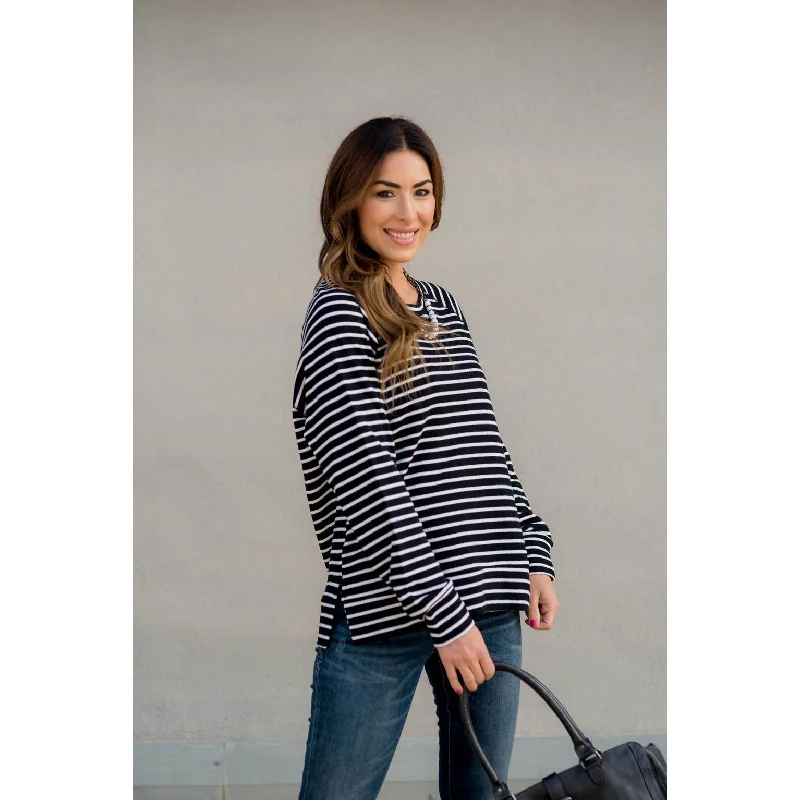 Sassy Side Split Striped Sweatshirt