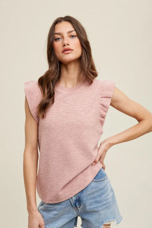 Pink Striped Ruffle Sleeve Top