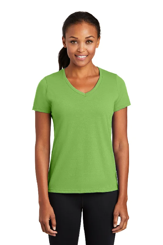 Port & Company Womens Dry Zone Performance Moisture Wicking Short Sleeve V-Neck T-Shirt - Lime Green