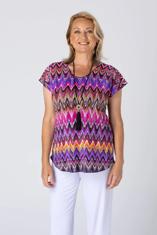 Zag Print Short Sleeve Jersey Top