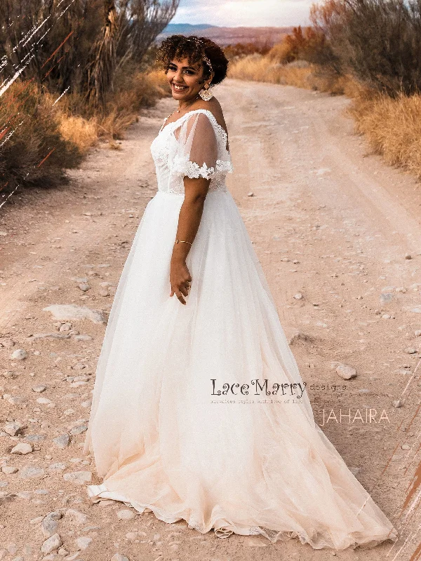 JAHAIRA / Butterfly Sleeves Boho Wedding Dress