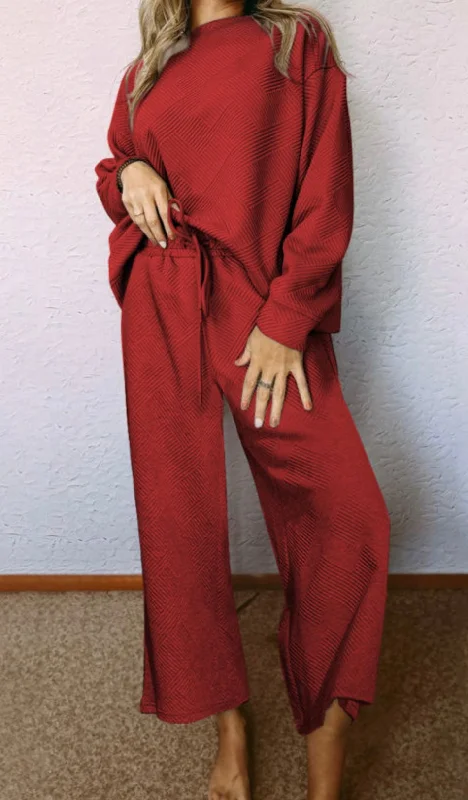 Textured Slouchy 2pc Pants Set