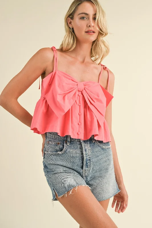 Coral Bow Front Babydoll Cami Top