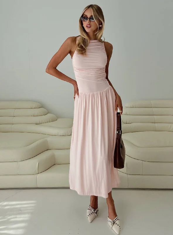 Reveur Ruched Maxi Dress Pink