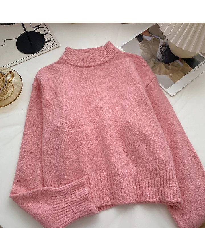 Solid color temperament sweater versatile long sleeve Pullover Top  6066