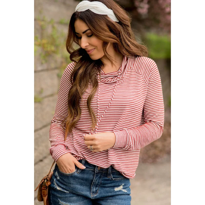 Basic Striped Cowl Neck Sweatshirt