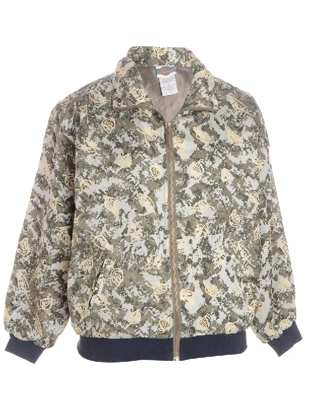 Label Patterned Bomber Jacket