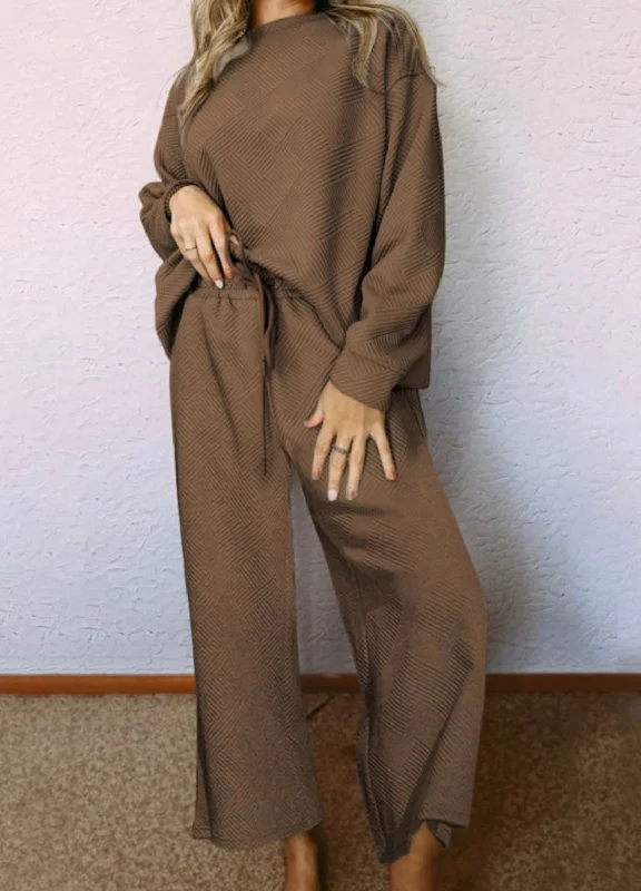 Loose Textured Long Sleeve Pants Set