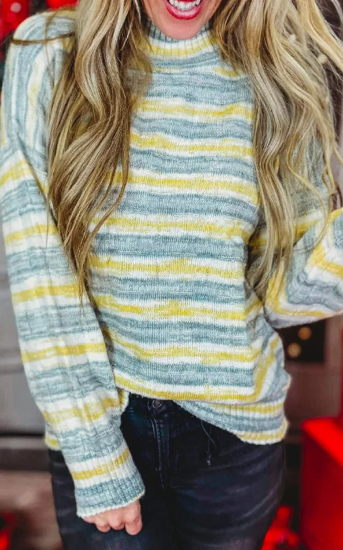 Stripe Mock Neck Sweater Top * - Final Sale