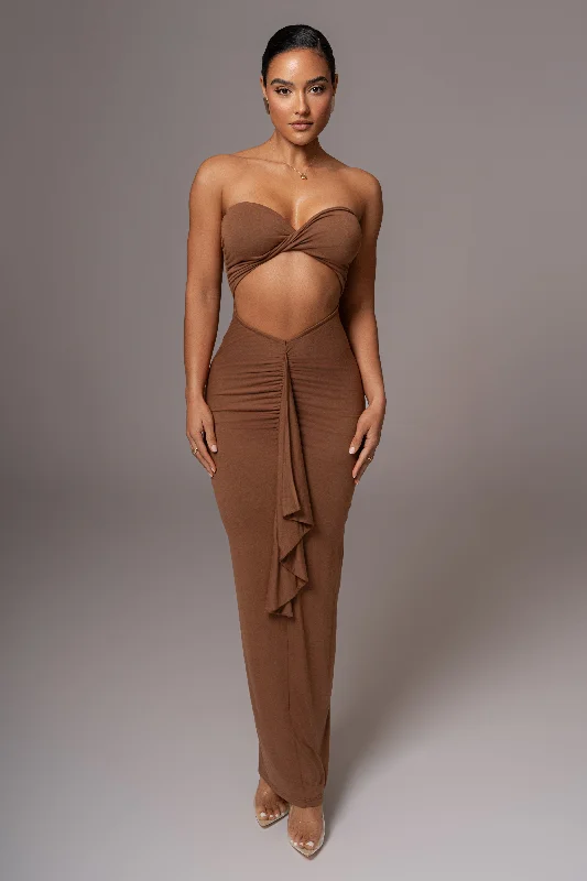 Chocolate Strapless Drape Maxi Dress