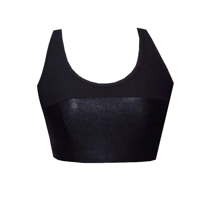 Leather-look and Sports Mesh Crop Top