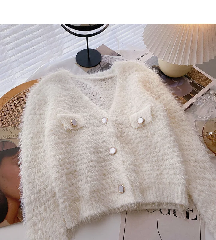 Imitation mink wool solid color sweater knitted cardigan fashion  6059