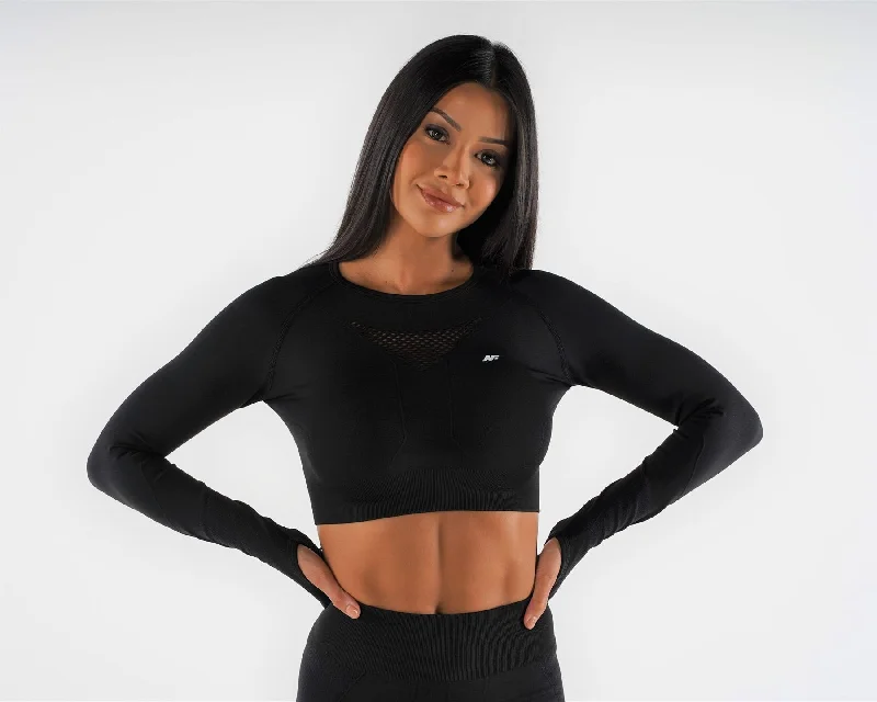 Flex Seamless Long Sleeve Crop Top - Raven