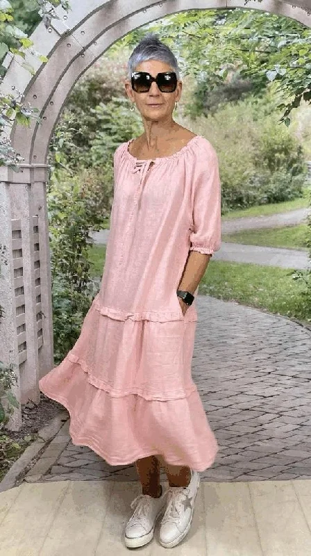 La Strada LSD21-996P Wide Neck Shoulder Linen Cotton Dress Rosa Pink